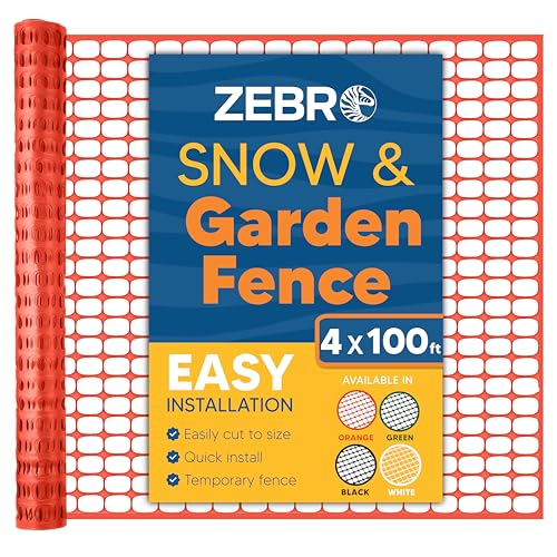 ZEBRO 4' x 100' Orange Plastic Garden Fence Roll – Light Duty Mesh Fencing for Temporary Fence, Snow, Garden Netting, Animal Barrier, Agricultural Fencing & Lawn Protection - color: Orange, size: Light-Duty 4' x 100'