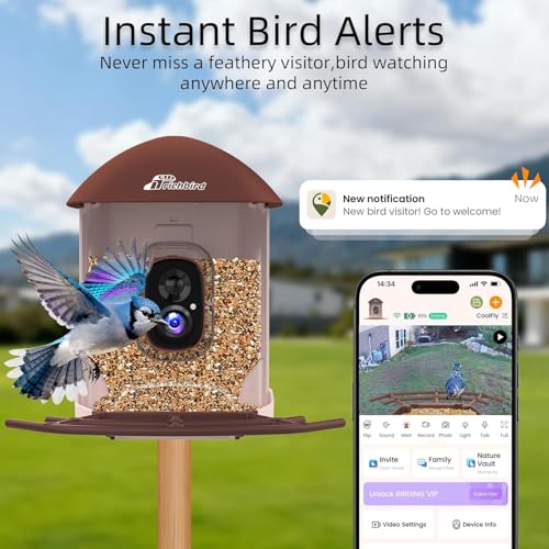 Smart Bird Feeder with Camera Solar Powered, 2.5K UHD Birdwatching Cam | with Free AI Bird Identification, Instant Notifications & Auto Video Capture, for Mom Dad Birdlovers, Brown - color: Brown