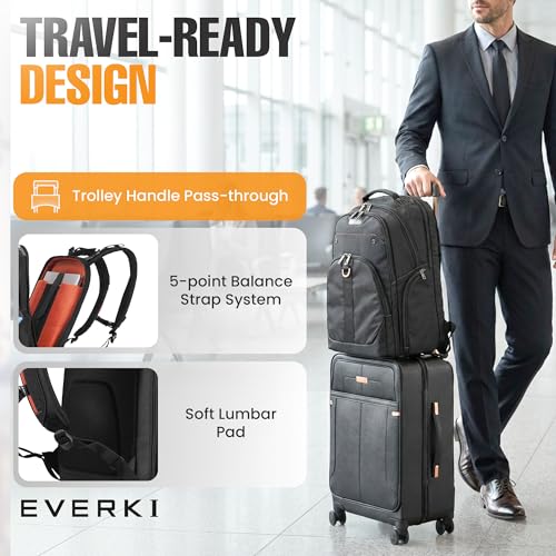 EVERKI Atlas Business Backpack with Laptop Compartment, Black - 29.5 Liters | Polyester, Durable, Adjustable Padded Pockets, Business, Travel - Friendly & Work, Water Repellent, Fits up 11\" to 15.6\" - size: 29.5 Liters