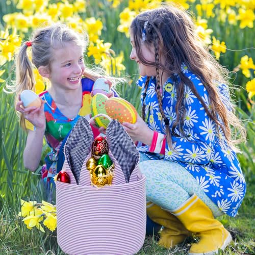 Easter Basket Seersucker Egg Hunt Bunny Baskets for Kids with Cute Rabbit Ears Stripe Storage Gifts Candies Personalized Easter Party Gifts.…… - color: Bspurple0