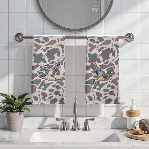 Vintage Camo Mallard Duck Kitchen Towels Set of 2, Duck Hunting Accessories Dish Tea Towels for Kitchen, Camouflage Farm Animal Decorative Hand Towels for Bathroom, 16x24 Inches - color: Color 02