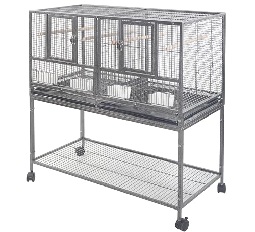 1F/2F/3F Stackable Center Divided Breeder Breeding Bird Flight Double Rolling Cage for Aviaries Canaries Cockatiels Lovebirds Finches Budgies Small Parrots. (Black Vein, 1F) - color: Black Vein