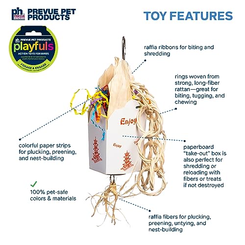 Prevue Pet Products Takeout Playfuls Forage & Engage Bird Toy | Cage Accessories for Parrots, Conures, Cockatiels, Budgies, and Small to Medium Birds, Encourages Chewing and Shredding