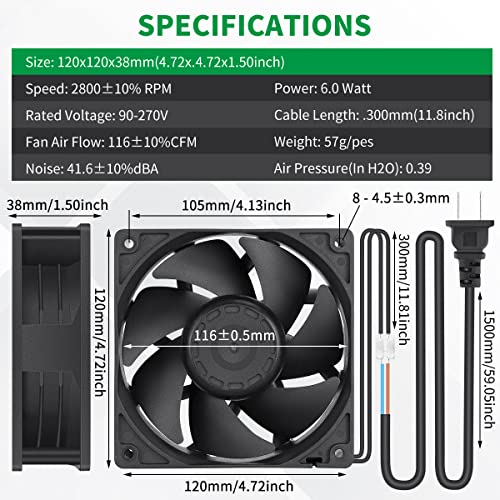 EC 120mm x 38mm Muffin Fan AC 110V 120V Axial Cooling | Ball Bearing, Small 4 inch High Airflow for Electronic Cabinet Server Case Greenhouse Ventilation Exhaust Projects - style: 120mm x 38mm