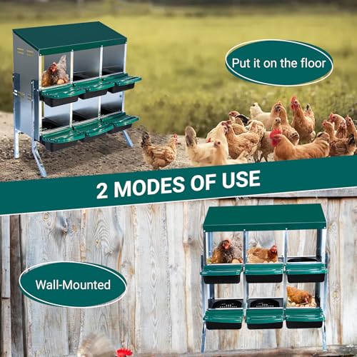 Chicken Nesting Box,6 Compartment Roll Away Nesting Box for Laying Eggs,Wall Mount Chicken Nesting Boxes,Easy Egg Collection,Cleanable Pull Out Hen Roosting Boxes 6 Hole - color: green, size: 6 holes with legs