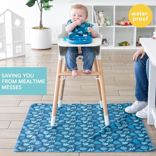 Bumkins Baby Splat Mat for Under High Chair, Babies Toddlers Eating Mess Mat, Waterproof Reusable Cloth for Arts and Crafts, Playtime Mat for Kids, Floors or Tables, Fabric 42inx42in, Blue Tropic - color: B5 Blue Tropic