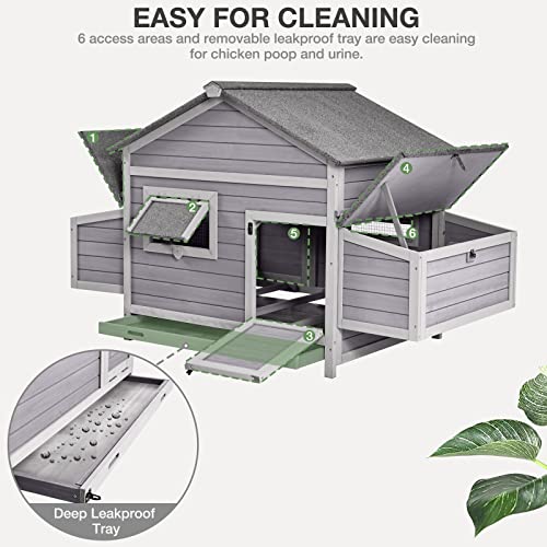 Large Chicken Coop Expandable Chicken House for Outdoor with Two Nesting Box, Leakproof Pull-on Tray and UV-Resistant Roof Panel