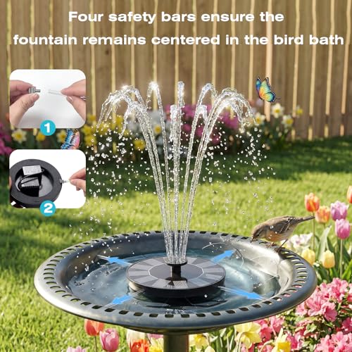 AMZtime 1.4W Solar Bird Bath Fountain with 4 Fixed Rods with Upgraded Panel | Solar Fountain Pump Solar Powered Floating Water Fountain Pump for Bird Bath, Ponds, Garden, Fish Tank and Outdoor - size: 1.4W