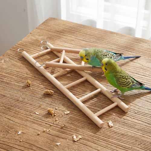 2 PCS Natural Wooden Bird Ladder, Wooden Bird Ladder for Cage, Birds Cage Ladders for Parakeets, Parrots, Cockatoo & Lovebirds (3 Step & 6 Step)
