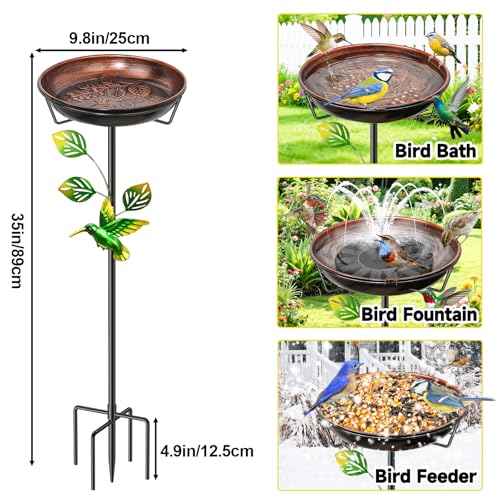 Metal Bird Bath for Outside, Vintage Birdbaths Removable Feeder Bowl with Butterfly Flower, Easy to Clean Birdfeeder for Outdoors Garden Yard Lawn Decor (Brown) - color: Brown