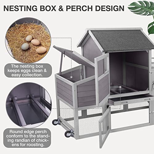 Large Chicken Coop Expandable Chicken House for Outdoor with Wheels, Nest Box, Leakproof Pull-on Tray and UV-Resistant Roof Panel - color: Grey (AIR27)