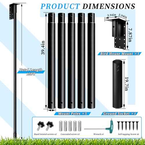15ft Purple Martin House Pole with Ground Socket, 1.9in Diameter Bat House Pole Heavy-Duty Galvanized Steel, Durable & Easy to Install,Including Bird House Installation Bracket, Black - size: 15FT