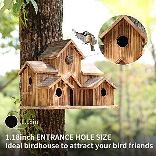 Bird Houses for Outside Hanging,6 Hole Wooden Bird Houses Largel Bird House for Backyard/Courtyard/Patio Decor Hummingbird House