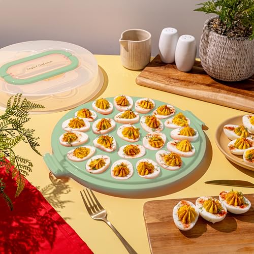 Deviled Egg Containers with Lid & Handles, 22-Count Portable Carrier, Dishwasher Safe Tray, Refrigerator Storage, High-Capacity Trays Deviled Egg Holder - Green - color: Green