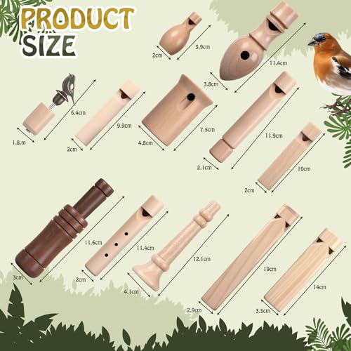 Shappy 12 Pcs Wooden Bird Call Set Handmade Bird Call Gifts for Birdwatchers, Nature Lovers, Outdoor Exploration Activities Camping Trips Realistic Sounding Whistle