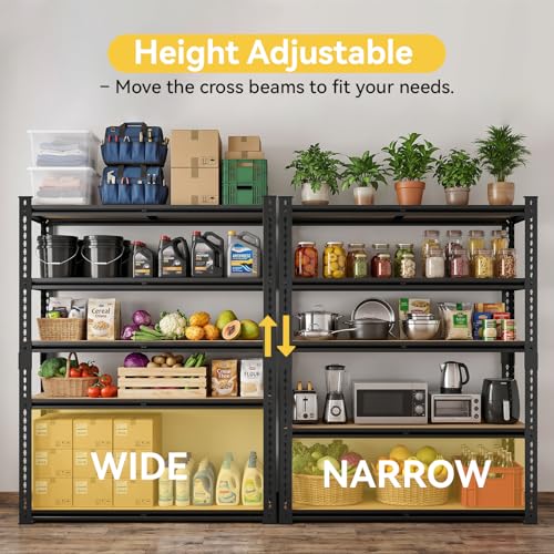 5 Tier Garage Shelving, Adjustable Heavy Duty Garage Shelves | 72 "H Metal Storage Shelves Unit for Basement,Warehouse,Pantry Kitchen - size: 72*36*16
