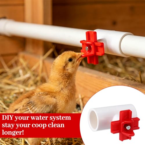 24 Pack Horizontal Chicken Water Nipples with 1/2'' PVC Tee Fittings Automatic Chicken Water Feeder Easy Install Chickens Nipples Waterer Horizontal Side Mount Poultry Nipple Waterer