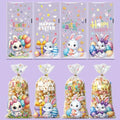BASEMMAHER 50 Pieces Easter Candy Gift Packaging Bags Spring Bunny Egg Flowers Cellophane Treat Bags Goodies Cookies Gift Wrappings Bags for Easter Holiday Birthday Party Favors Supplies