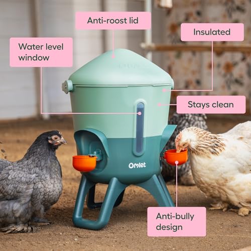 Omlet Insulated Chicken Waterer, 1.5 Gallon | Stay-Clean Automatic Water Dispenser for Chickens | BPA-Free | Anti-Roost Domed Lid | Includes 3 Cups & Nipples | Sage Green - color: Sage Green, size: 1.5 Gallon