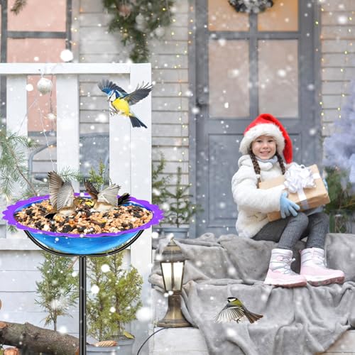 Metal Bird Bath for Outside, Garden Birdbath Bowl Freestanding Bird Feeders for Outdoors with 4 Prongs Base Stake, Standing Birdfeeders for Yard Lawn Decor (Blue Purple) - color: Blue Purple