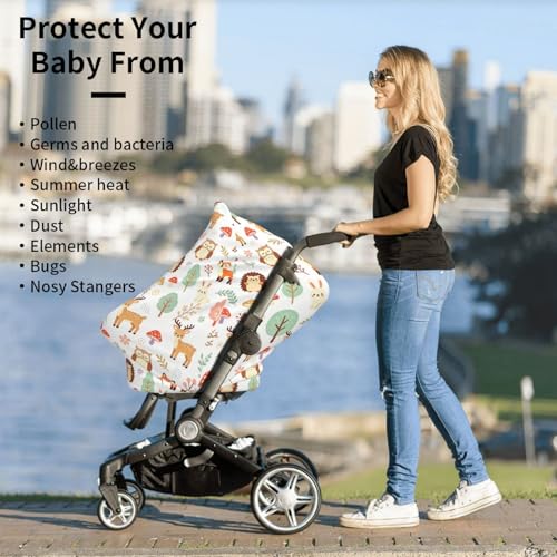 Cute Deer Animals Baby Car Seat Covers for Boys and Girls, Woodland Theme Baby Stuff Shower Gifts Stretchy Infant Carseat Canopy - color: deer