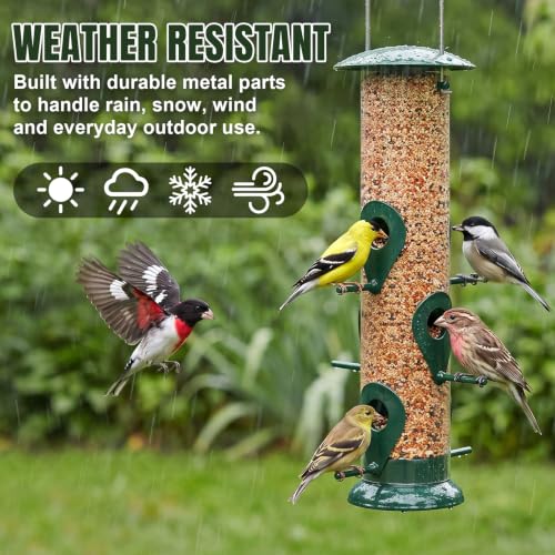 Metal Bird Feeder- 6 Port Tube Feeder for Outdoors with Metal Lid, Easy Fill & Clean, Weather Resistant, 13 Inch