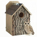 Weysat 1 Pack Screech Owl House for Outdoor Owl Nesting Box for Outside 12 x 12 x 19 Inch Cedar Wood Weather Resist Hang Handcraft Bark Shelter for Owls Bird Wildlife Lovers Garden Decor Easy Assembly