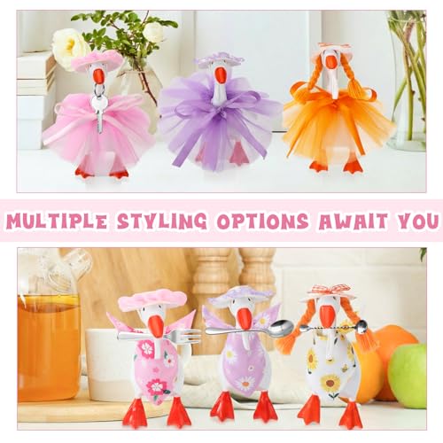 3 Sets 7 Inch Spring Desk Goose Outfits | Mini Bonnet Mesh Skirt Floral Bandana for Magnetic Statue Desk Decor