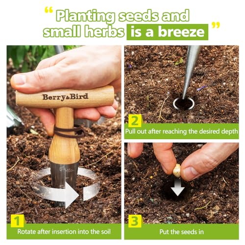 Berry&Bird Hand Dibber – Precision Wood Handle Seed Dibber Garden Tool | Seed Planting Tool for Planting Seeds & Bulbs with 6'' Measuring Scale, Hole Punch Dibbler Tool Bulb Planter for Planting - size: 6''