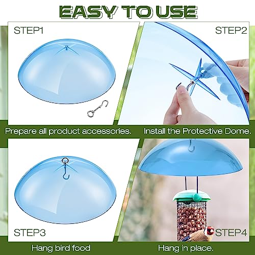 2 Pcs 10 Inch Squirrel Baffles Plastic Bird Feeders Protective Cover Dome Rain Proof with Hooks for Hanging Bird Seed Covers Rain Guards(Clear, Blue) - color: Clear, Blue