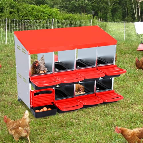 GarveeTech 8-Hole Poultry Nesting Box with Egg Collection Tray, Chicken Laying Box with Ventilation Design for Hens & Ducks, Ideal for Backyard Coops and Small Farms - color: Red, size: 8 holes