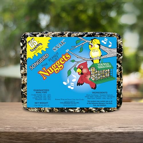 C&S Songbird Snak Seed Cakes for Wild Birds, Suet Nuggets | Bird seed cake with black oil sunflower seed, peanut suet nuggets, year-round feeding with less mess and waste