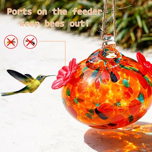 3in Blown Glass Hummingbird Feeder for Outdoors Window Hanging - color: C