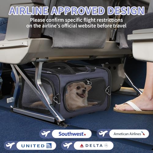 Petsfit Airline Approved Pet Carrier for Small Dogs & Cats, 19x9x12 TSA Approved Carrier, with Removable Dual-Sided Padding (2-Way Placement) - Fits Under Most Airplane Seats, Escape Proof (Navy) - color: Navy, size: 19.0"L x 9.0"W x 12.0"H