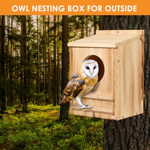 Large Barn Owl House,15.8 * 10.6 * 8.7IN Owl Nesting Box for Outside | Wooden Nest House,Large Handmade Bird Houses for Outside,Suitable for Wildlife Barn,Eastern Screech,Great Horned - size: 15.8''High