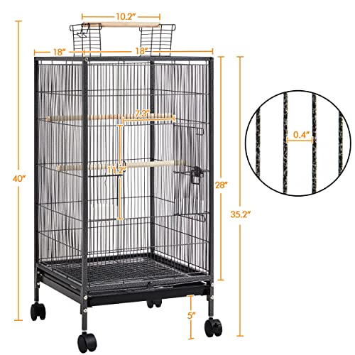 Yaheetech 40 Inch Wrought Iron Bird Cage Open-Top Parrot Cage with Rolling Stand for Parakeets Cockatiels Budgies Parrotlets Lovebirds Canary Small-Sized Birds Parrots - size: 18.0"L x 18.0"W x 40.0"H