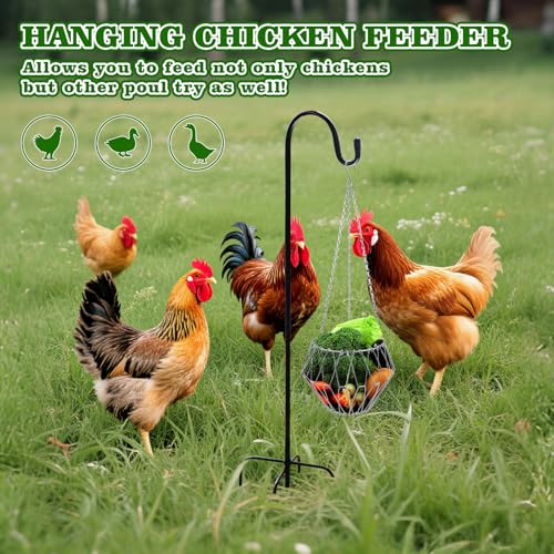 Hanging Chicken Feeder, Metal Chicken Treat Dispenser with Chain and Stand Pole, Chicken Enrichment Toys, Chicken Coop Accessories for Hens, Turkeys, Ducks, Geese, and Other Poultry
