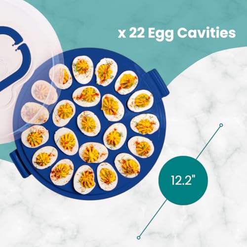 Deviled Egg Containers with Lid & Handles, 22-Count Portable Carrier, Dishwasher Safe Tray, Refrigerator Storage, High-Capacity Trays Deviled Egg Holder - Blue - color: Blue