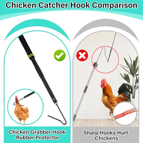 Chicken Catcher Net,30 to 75in Chicken Catcher Leg Hook Extra Long Handle Animal Catcher Pole Heavy Duty with Frosted Tube Extension Pole Poultry Hook Fowl Catcher (Black, 75in) - color: Black, size: 75"