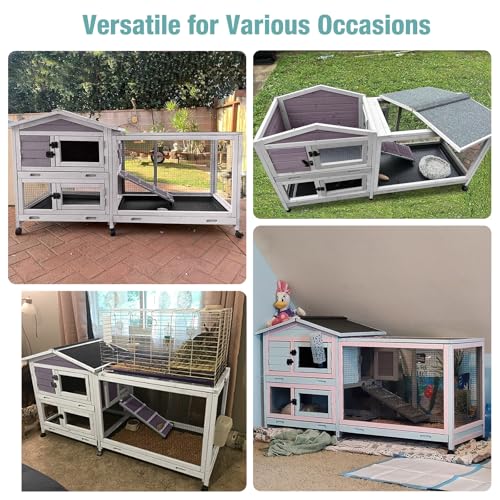 Suumerpety 62" Rabbit Hutch with Chew-Proof Ramp & Waterproof Roof - Indoor/Outdoor Bunny Cage, 2-Story Design, 6 Lockable Caster Wheels & Dual Pull-Out Trays (Grey) - color: (Grey)
