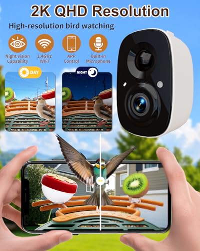 Smart Bird Feeder with Camera, Solar Powered, 2K HD, Night Vision | Watch birds in stunning 2K, receive app alerts, enjoy wireless setup, solar charging and reliable IP66 outdoor durability - color: Green, size: With Stand