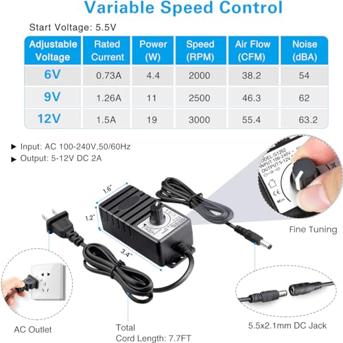 GDSTIME 140mm x 40mm Variable Speed Blower Fan, 110V 120V AC Powered 1440 | 12VDC Brushless Motor, Squirrel Cage Blowers, Small Powerful Centrifugal Fans, for DIY Projects Cooling Exhaust Ventilation - size: 140x40mm