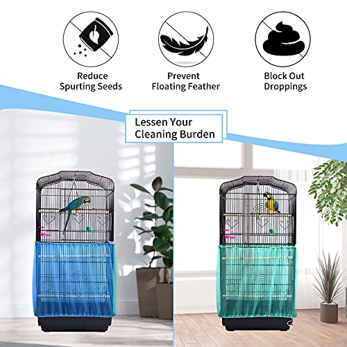 Daoeny Universal Bird Cage Cover, Adjustable Seed Feather Catcher, Soft Airy Nylon Mesh Parrot Net, Birdcage Cover Skirt Sheer Guard for Round Square Cages (Blue) - color: Blue