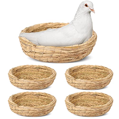 Patelai 4 Pcs Bird Nest Handmade Woven Flat Base Dove Bird House Breeding Nest Small Animal Cage Accessories for Pigeon Parrot Budgie Parakeet Cockatiel Hamster Gerbil Pig(8.66 Inch) - size: 8.66 Inch