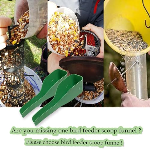 Small Bird Seed Feeder Scoop, Prevent Spill Mini Seed Funnel Dispenser for Tiny Birds, Finches, Chickadees & Small Animals, Fits Round Tube Feeders, Plastic, 2Pcs (Green) - color: Green