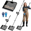 12-Inch Heavy Duty Chicken Poop Scooper & Rake 2-in-1 with 36-77" Adjustable Stainless Steel Handle Ergonomic Metal Sifting Shovel for Chicken Coop, Goat Stall,Animals House Cleaning - color: 12inch