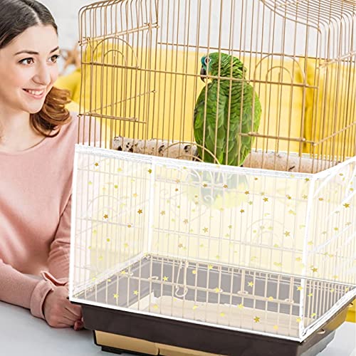 Daoeny Large Bird Cage Cover, Bird Cage Seed Catcher, Adjustable Soft Nylon Mesh Net with Twinkle Moon Star, Birdcage Cover Skirt Seed Guard for Parrot Parakeet Macaw Round Square Cages (White) - color: White, Sequins Star