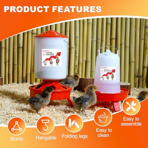 2-in-1 Chick Starter Set: Top Filling 0.8 Gal Feeder & 0.4 Gal Waterer Red | Chick Feeder and Waterer With Adjustable Legs, Anti-drown Design, Hanging Hooks & Scoop for Baby Chicks - size: 0.8 Gal Feeder & 0.4 Gal Waterer