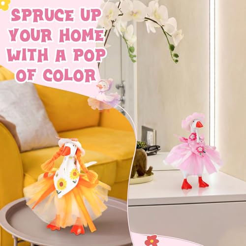 3 Sets 7 Inch Spring Desk Goose Outfits | Mini Bonnet Mesh Skirt Floral Bandana for Magnetic Statue Desk Decor