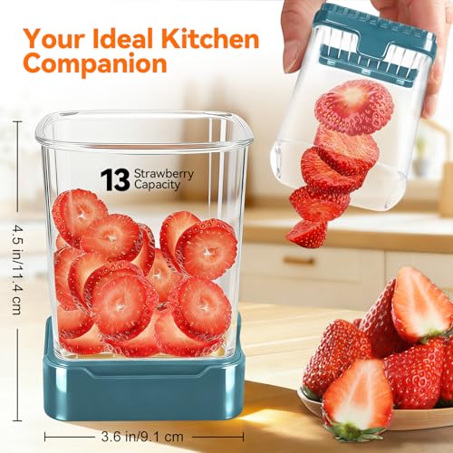 Fruit Slicer Cup for Strawberry, Banana, Hard-Boiled Egg - Detachable Cutter with Push Plate - Rapid & Safe Slicing Kitchen Gadget for Quick Meal Prep, Blackish green - color: Blackish green